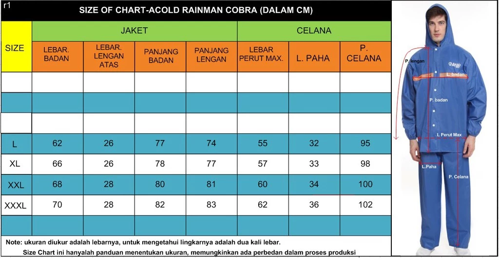 size chart rainman cobra